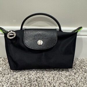 Longchamp Black Tote with Green Accents